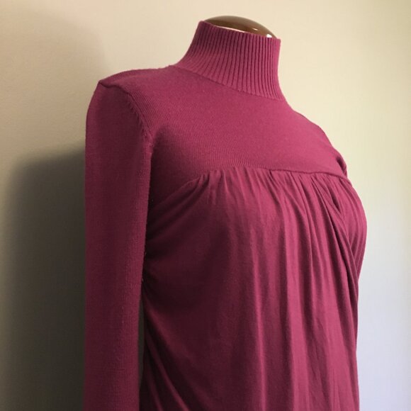 Flamenco Pink Wool Mock Neck Ruched + Drape Wrap Sweater - XS - Picture 6 of 16